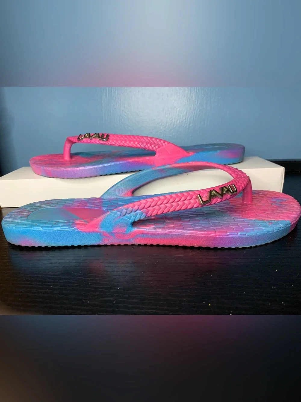 Women’s Pink and Blue Gradient Braided Strap Slide Sandals